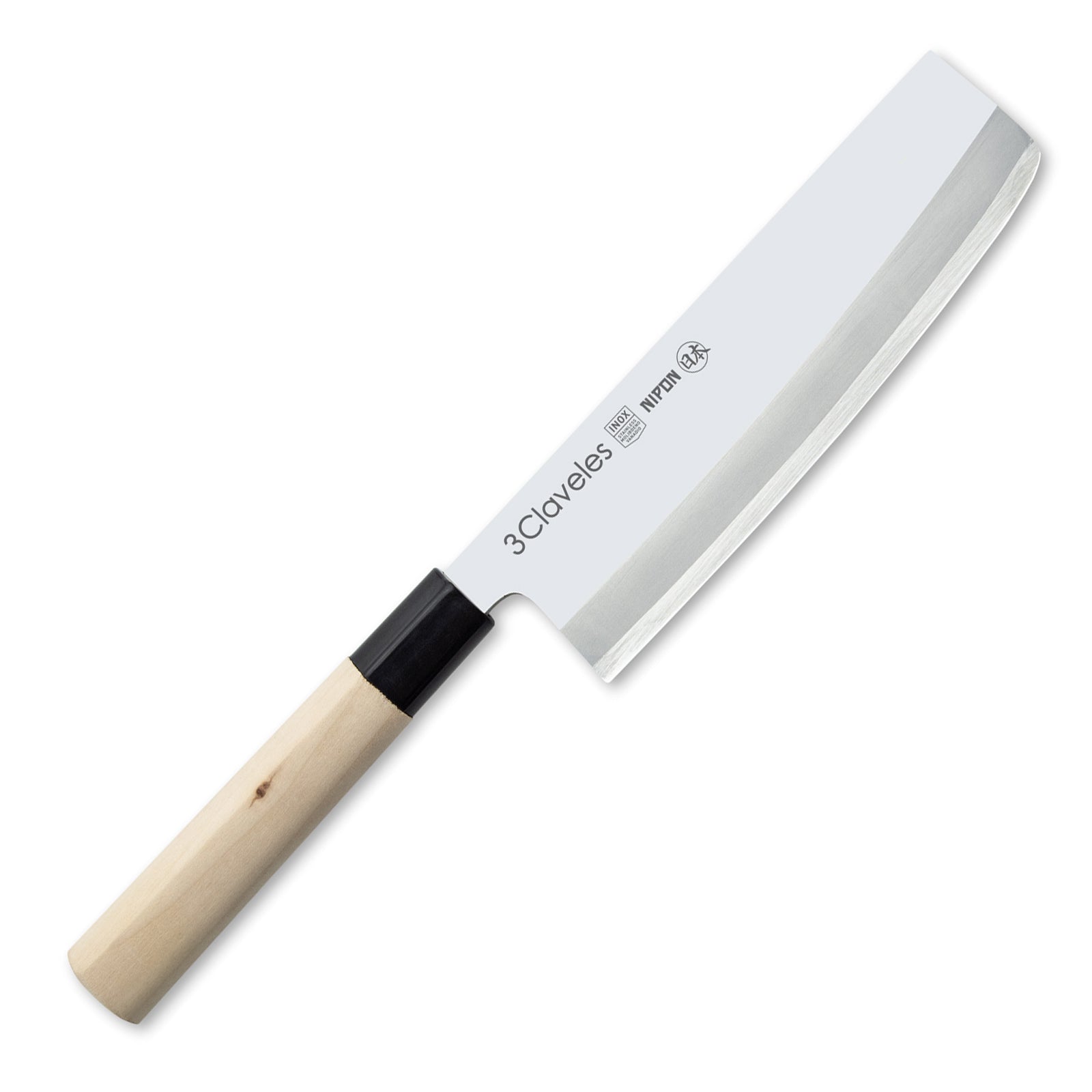 3 Claveles NIPON - Cuchillo Japones Usuba 18 cm Acero Inoxidable y Mango Madera de Arce