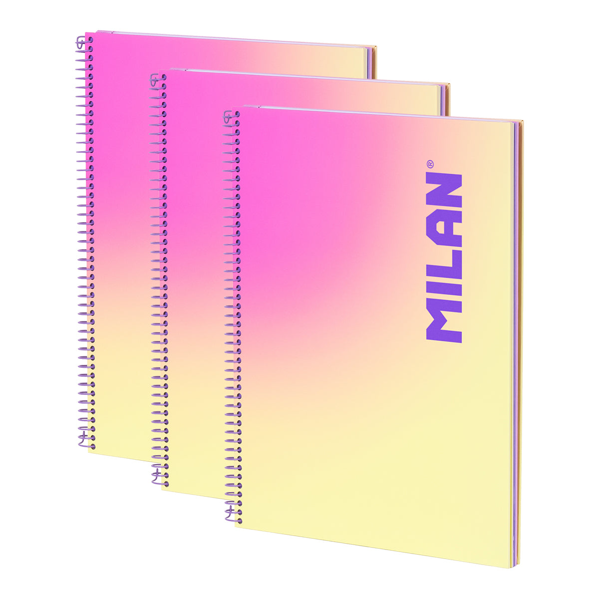 MILAN Sunset - Pack 3 Cuadernos A4 Espiral y Tapa Dura. Papel Cuadriculado 90 Hojas 95gr Amarillo
