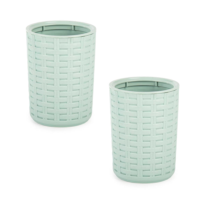 Plastic Forte Rattan - Set de 2 Portalápices Redondos para Escritorio. Verde