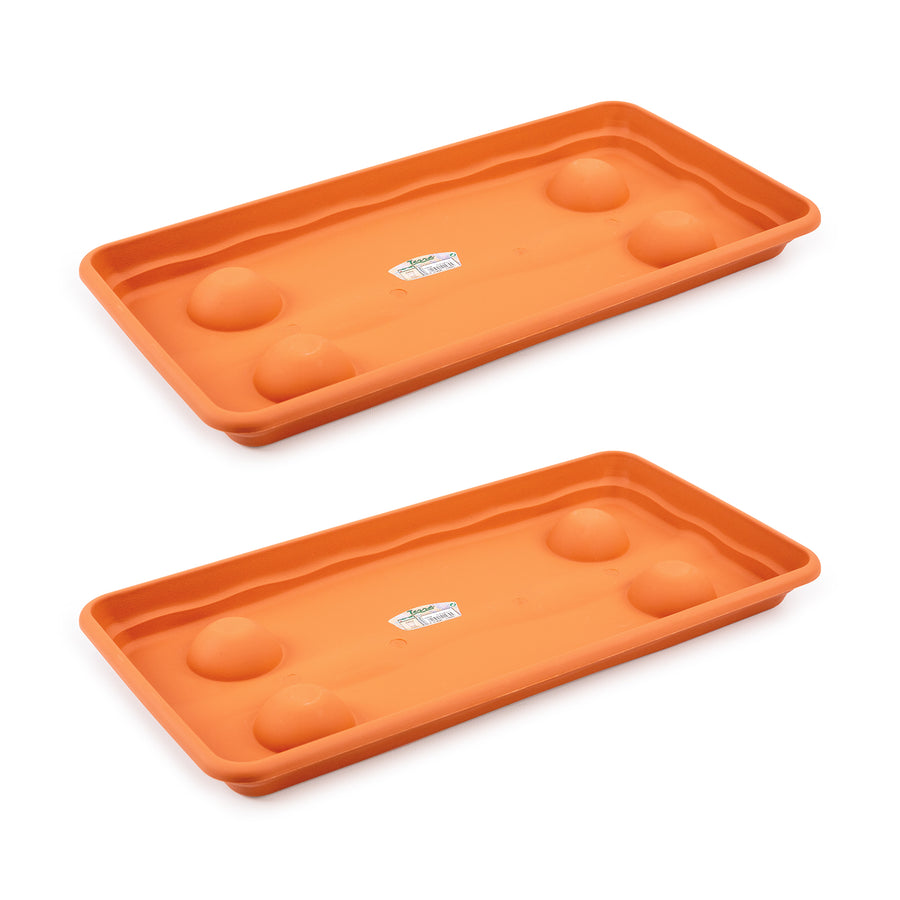 Plastiken TERRA - Pack de 2 Platos Rectangulares 57 cm para Jardinera de 60 cm 33L. Terracota