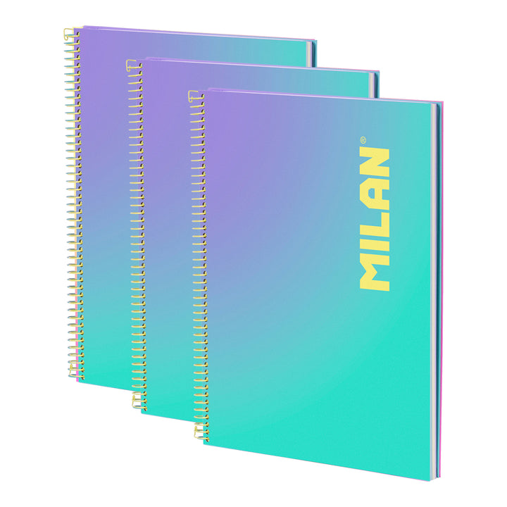 MILAN Sunset - Pack 3 Cuadernos A4 Espiral y Tapa Dura. Papel Pautado 90 Hojas 95gr Turquesa