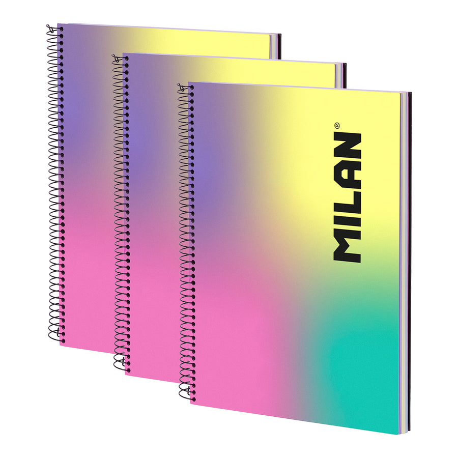 MILAN Sunset - Pack 3 Cuadernos A4 Espiral y Tapa Dura. Papel Cuadriculado 90 Hojas 95gr