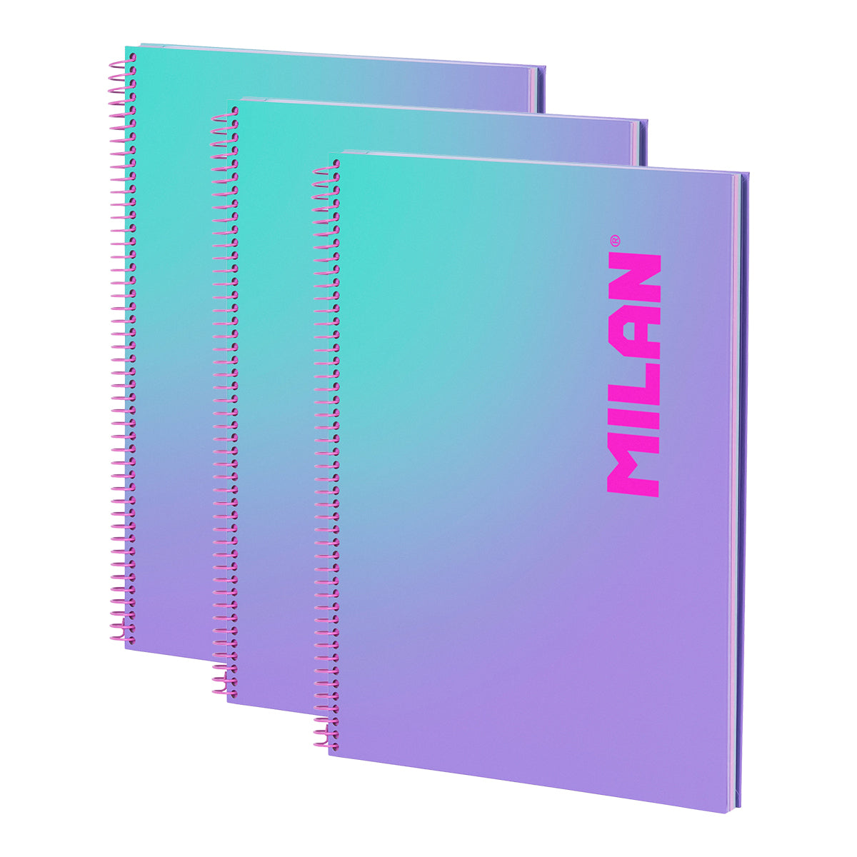 MILAN Sunset - Pack 3 Cuadernos A4 Espiral y Tapa Dura. Papel Cuadriculado 90 Hojas 95gr Lila