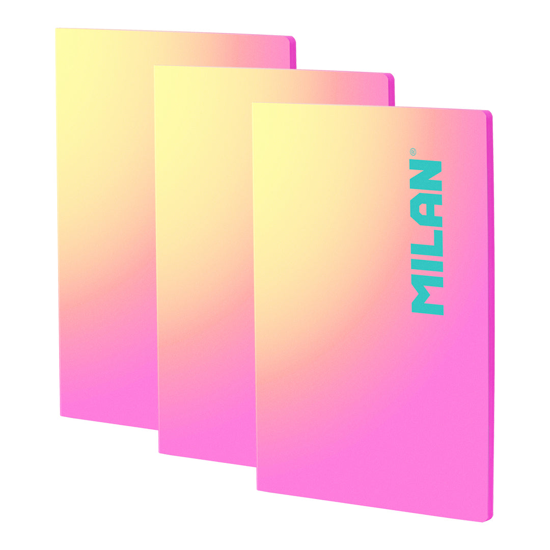 MILAN Sunset - Pack 3 Libretas A4 Encoladas. Papel Pautado 48 Hojas 95gr Rosa