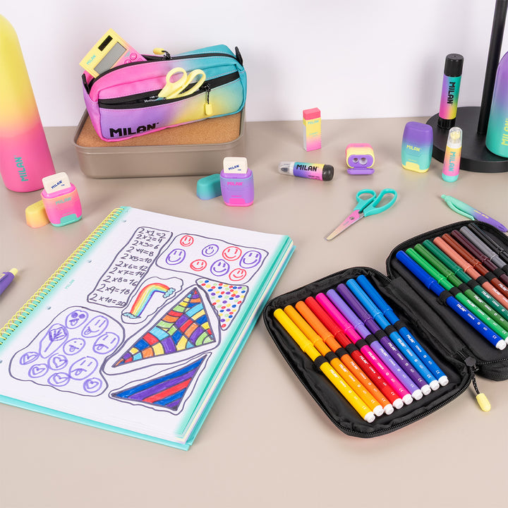 MILAN Sunset - Pack 3 Cuadernos A4 Espiral y Tapa Dura. Papel Cuadriculado 90 Hojas 95gr Turquesa