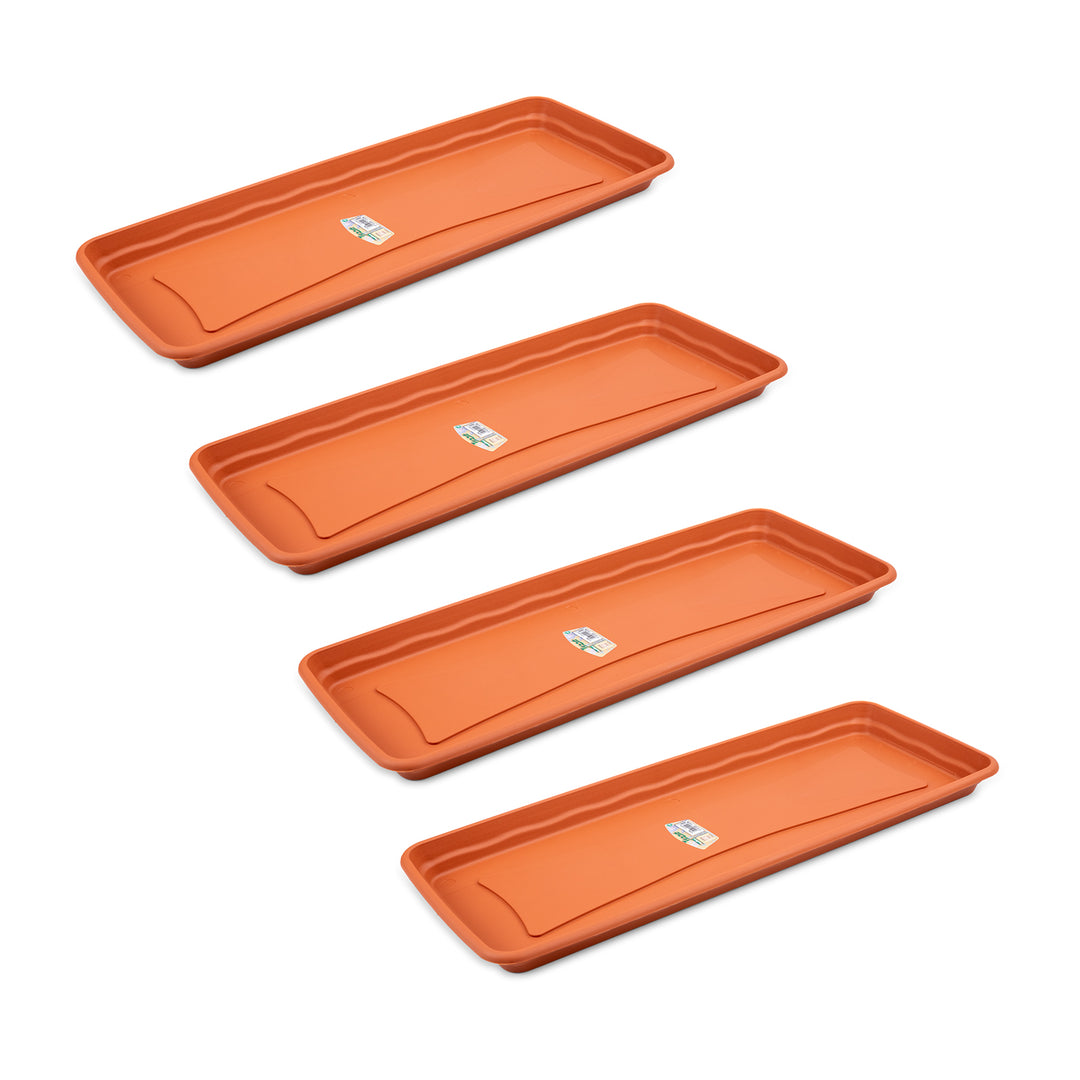 Plastiken TERRA - Pack de 4 Platos Rectangulares 47 cm para Jardinera de 50 cm 14L. Terracota