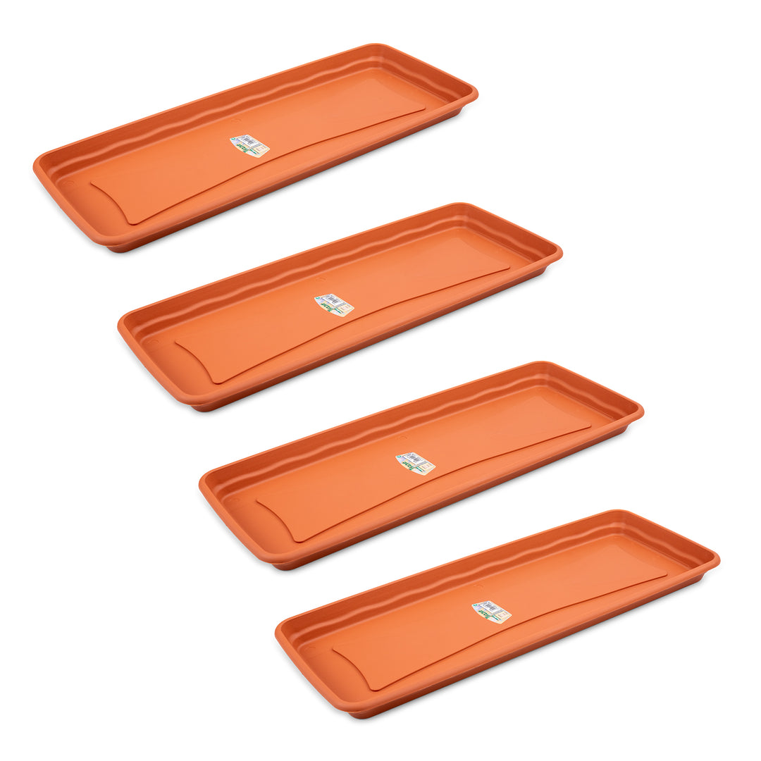 Plastiken TERRA - Pack de 4 Platos Rectangulares 57 cm para Jardinera de 60 cm 22L. Terracota