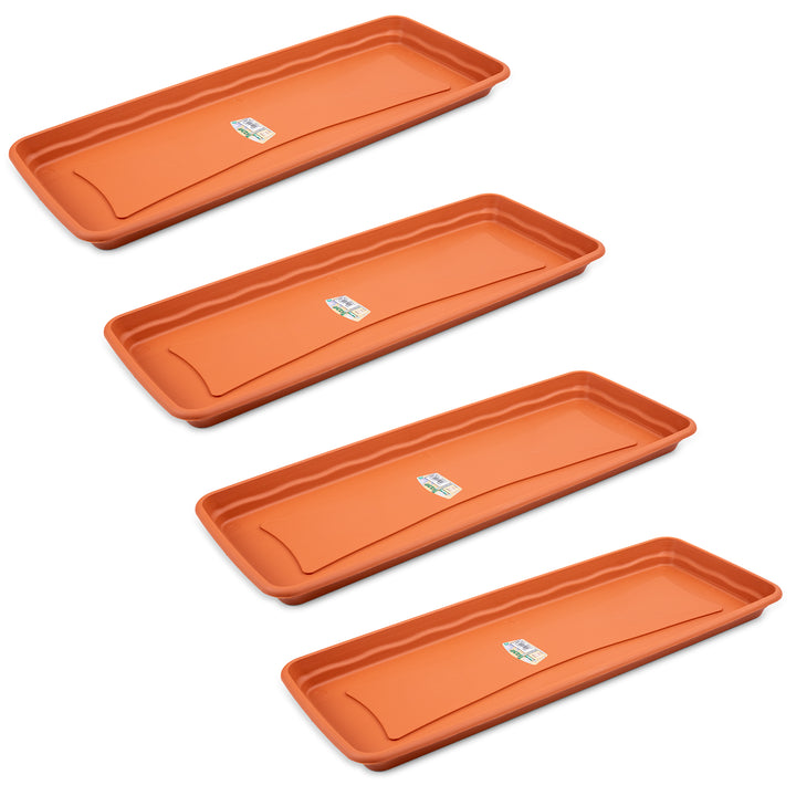 Plastiken TERRA - Pack de 4 Platos Rectangulares 77 cm para Jardinera de 80 cm 31L. Terracota