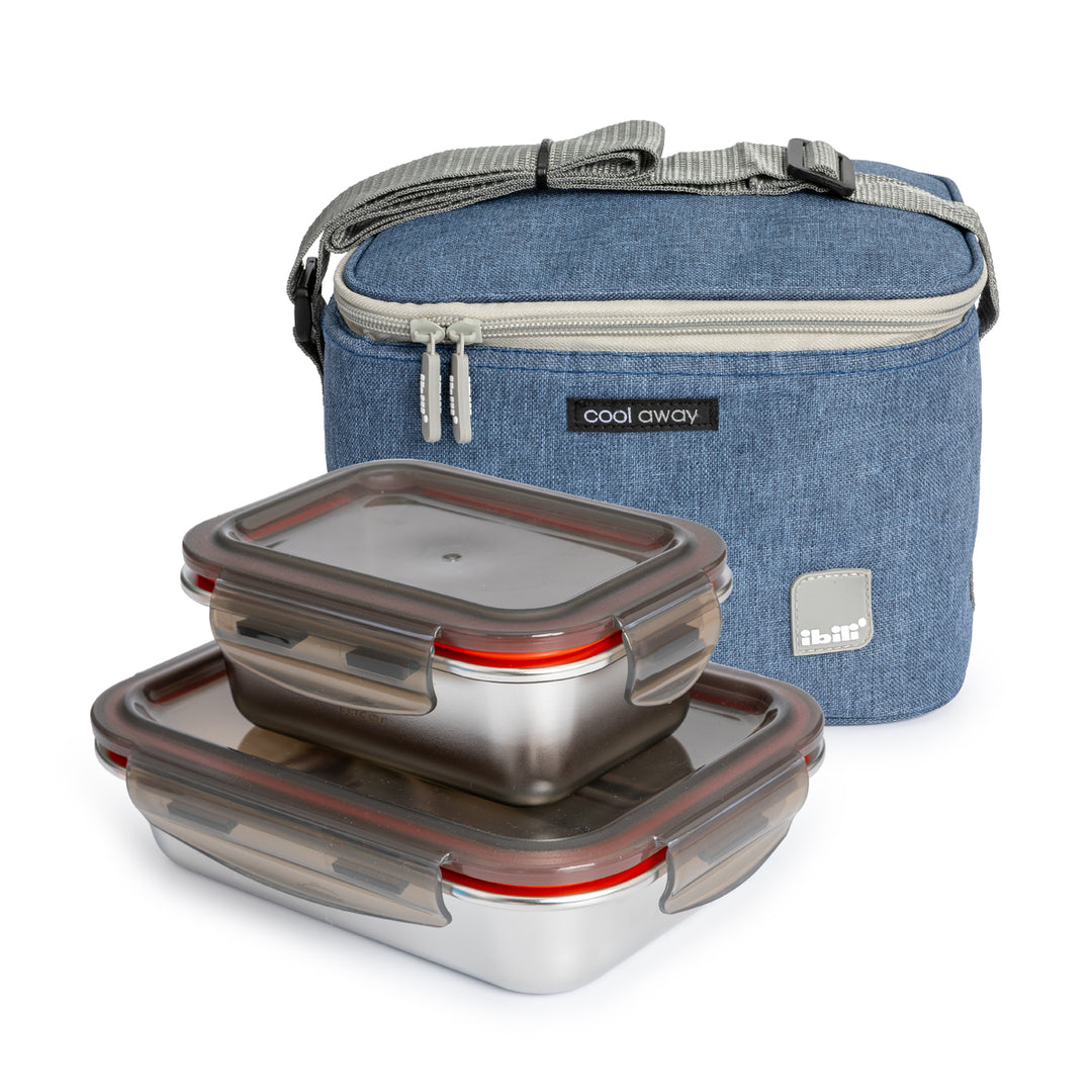 IBILI Dalvik - Kit Bolsa Isotérmica Tricapa 5L y Recipientes de Acero EcoInox de 820 y 480 ml