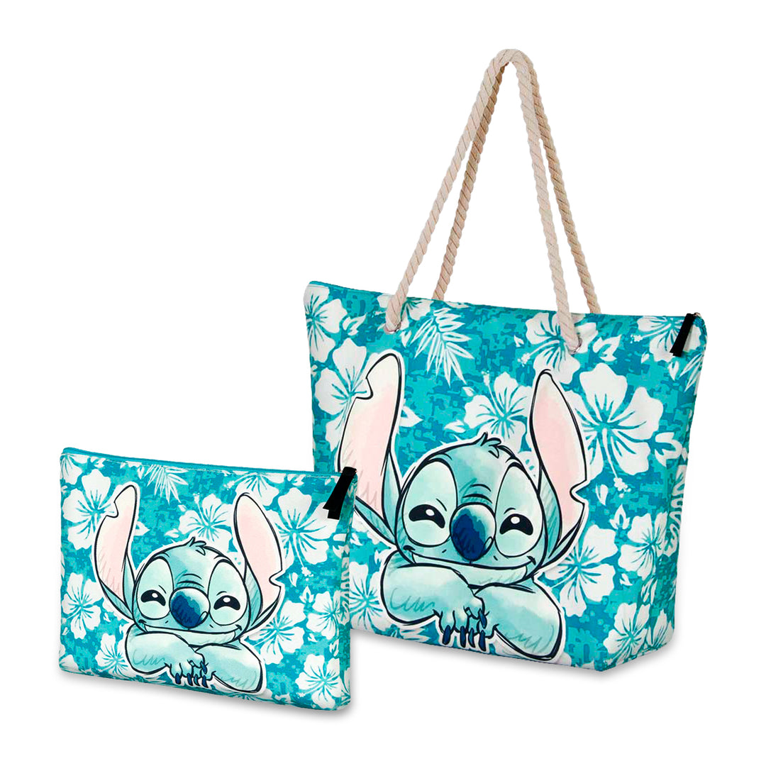 KARACTERMANIA - Bolsa de Playa Soleil con Neceser de Regalo. Lilo y Stitch Aloha