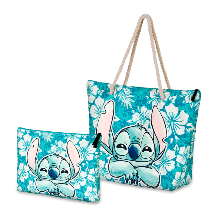 KARACTERMANIA - Bolsa de Playa Soleil con Neceser de Regalo. Lilo y Stitch Aloha