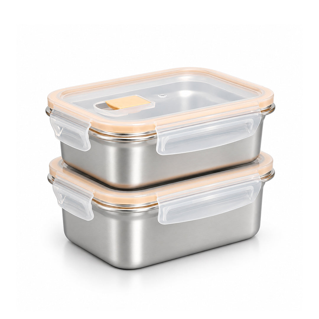 IBILI Keepklin Air Vent - Lote de 2 Recipientes Rectangulares de 0.6L y 0.8L en Acero Aptos Microondas