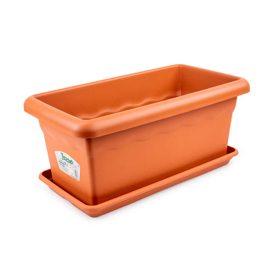 Plastiken TERRA - Jardinera Rectangular 60 cm 33L con Plato Incluido. Terracota