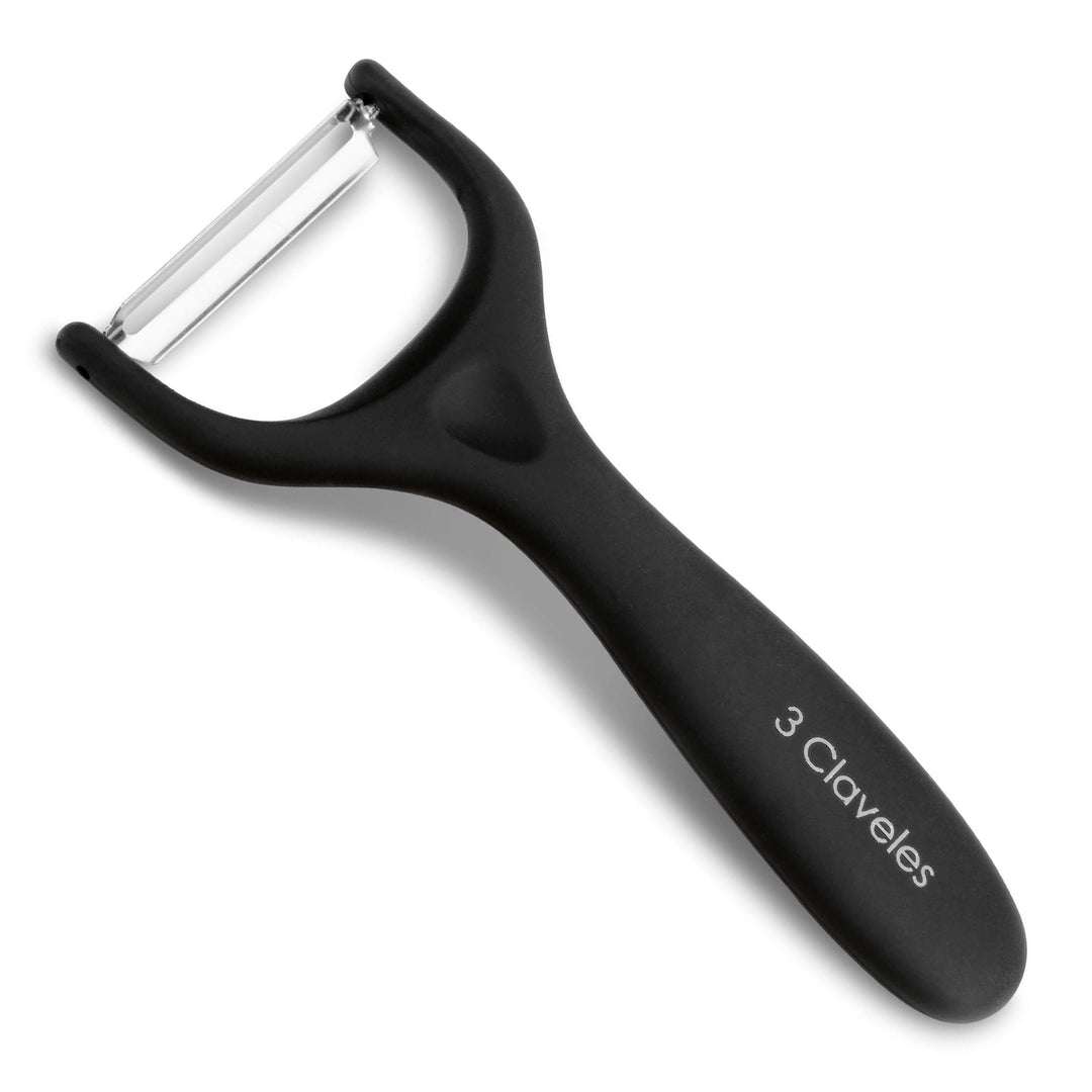 3 Claveles - Pelador de Patatas en Forma Y 15 cm en Acero Inoxidable Mango Soft. Negro