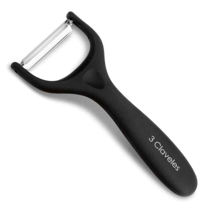 3 Claveles - Pelador de Patatas en Forma Y 15 cm en Acero Inoxidable Mango Soft. Negro