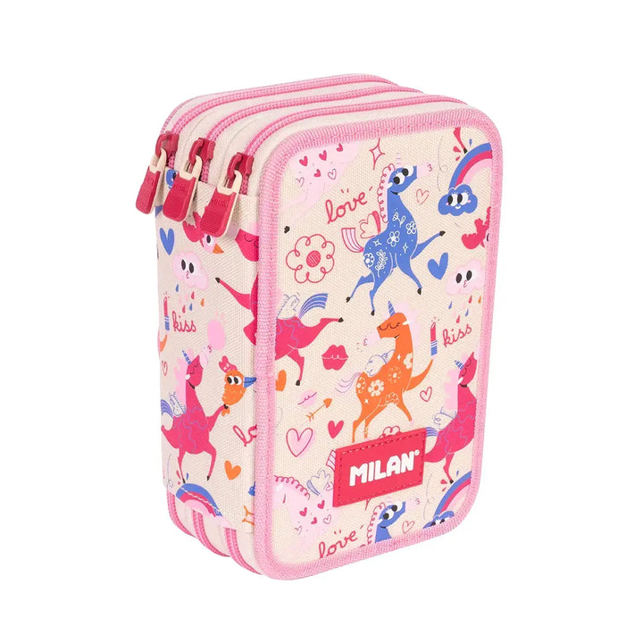 MILAN - Plumier de 3 Pisos con Contenido de 49 Piezas de Material Escolar. Flowicorn Beige