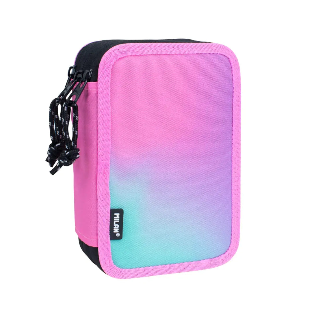 MILAN - Plumier de 3 Pisos con Contenido de 49 Piezas de Material Escolar. Sunset Rosa