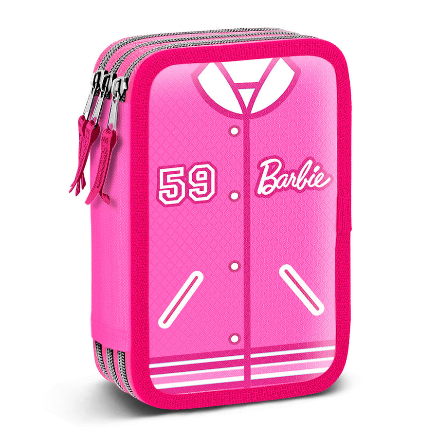 KARACTERMANIA - Estuche Plumier Triple Completo con 44 Piezas. Barbie Varsity