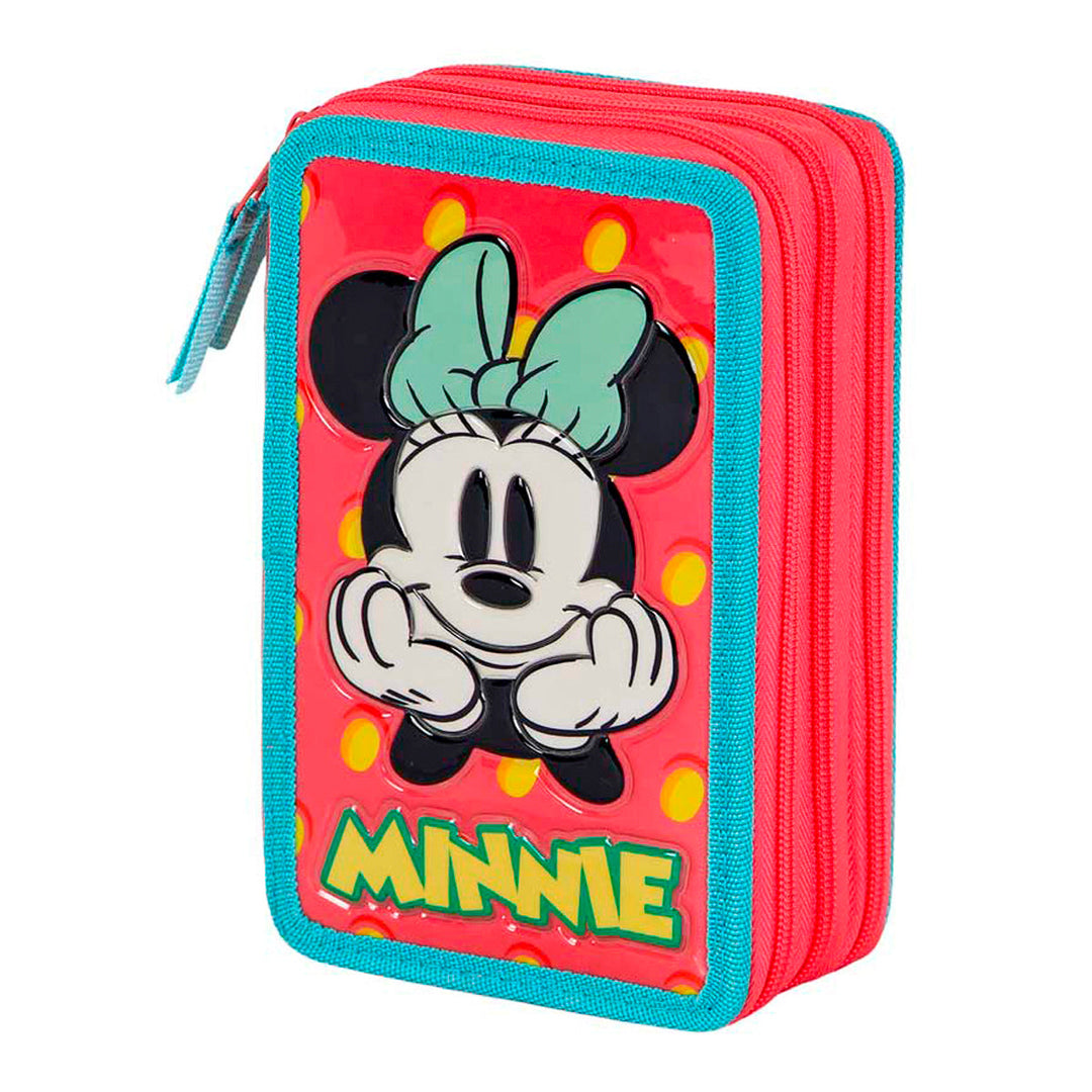 KARACTERMANIA - Estuche Plumier Triple Completo con 44 Piezas. Disney Minnie Mouse