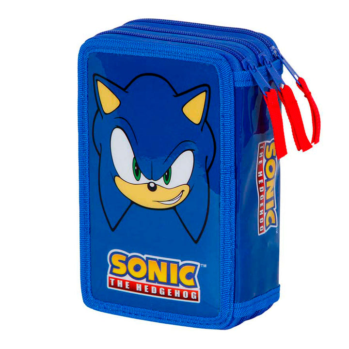 KARACTERMANIA - Estuche Plumier Triple Completo con 44 Piezas. Sonic The Hedgehog