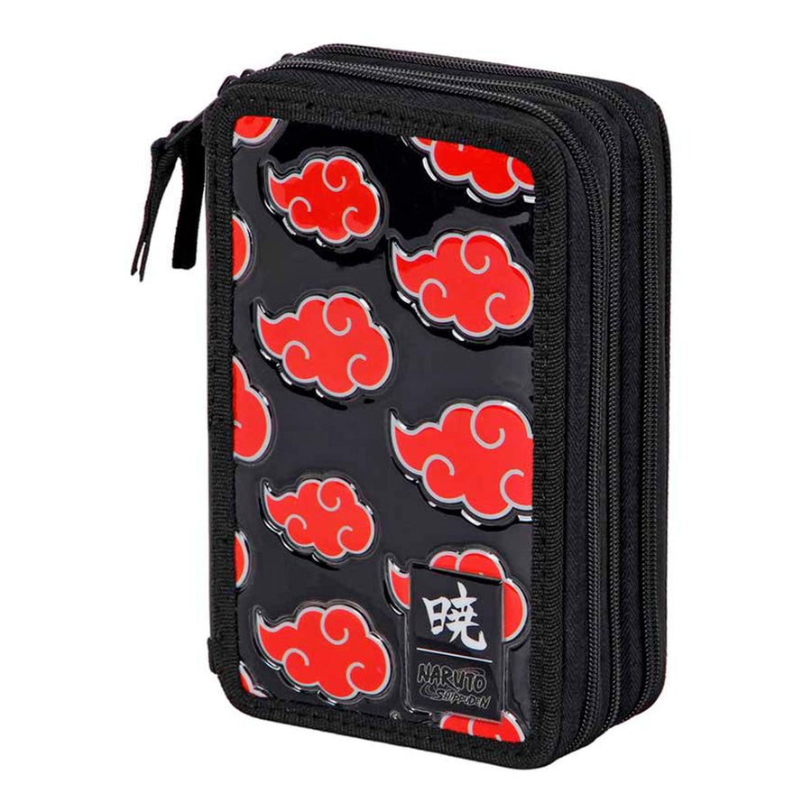 KARACTERMANIA - Estuche Plumier Triple Completo con 44 Piezas. Naruto Clouds Negro