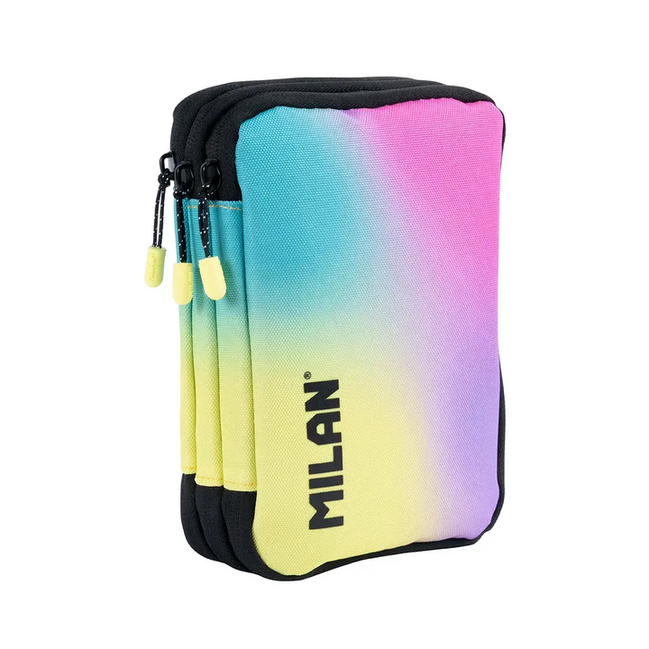 MILAN - Plumier de 3 Pisos con Contenido de 49 Piezas de Material Escolar. Sunset Negro