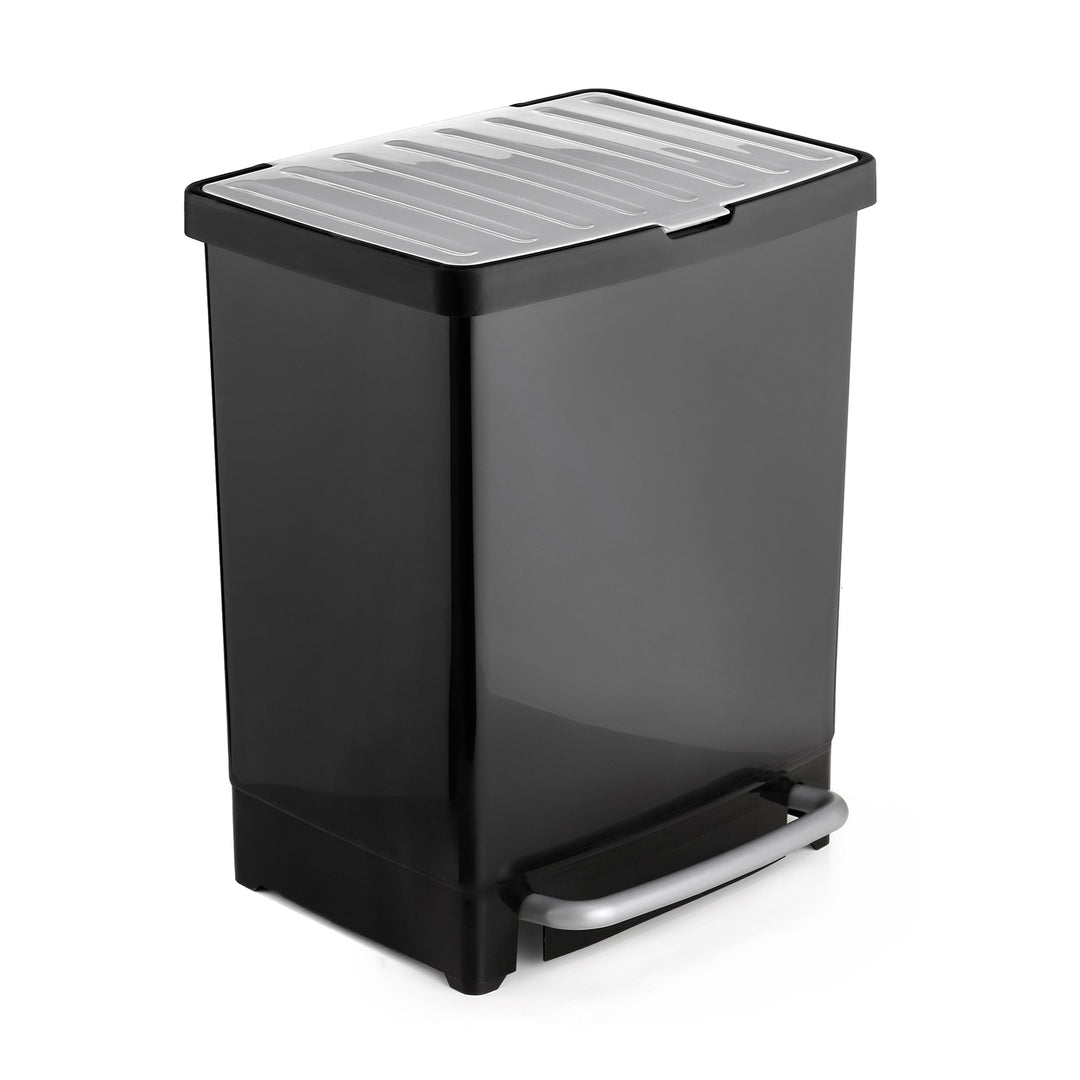 TATAY - Cubo de Basura 25L con 2 compartimentos de 17+8L de Reciclaje con Pedal. Negro