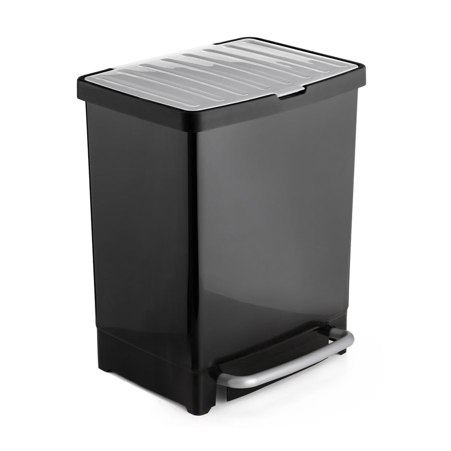 TATAY - Cubo de Basura 25L con 2 compartimentos de 17+8L de Reciclaje con Pedal. Negro