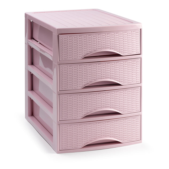 Plastic Forte Rattan - Cajonera de Sobremesa 4 Cajones en Plástico. Rosa