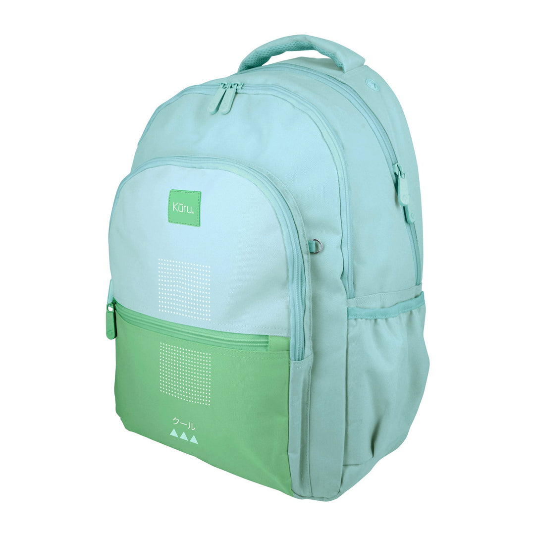 Grafoplás Kuru - Mochila Escolar 3 Cremalleras con Divisor para Portátil. Adaptable Carrito. Verde