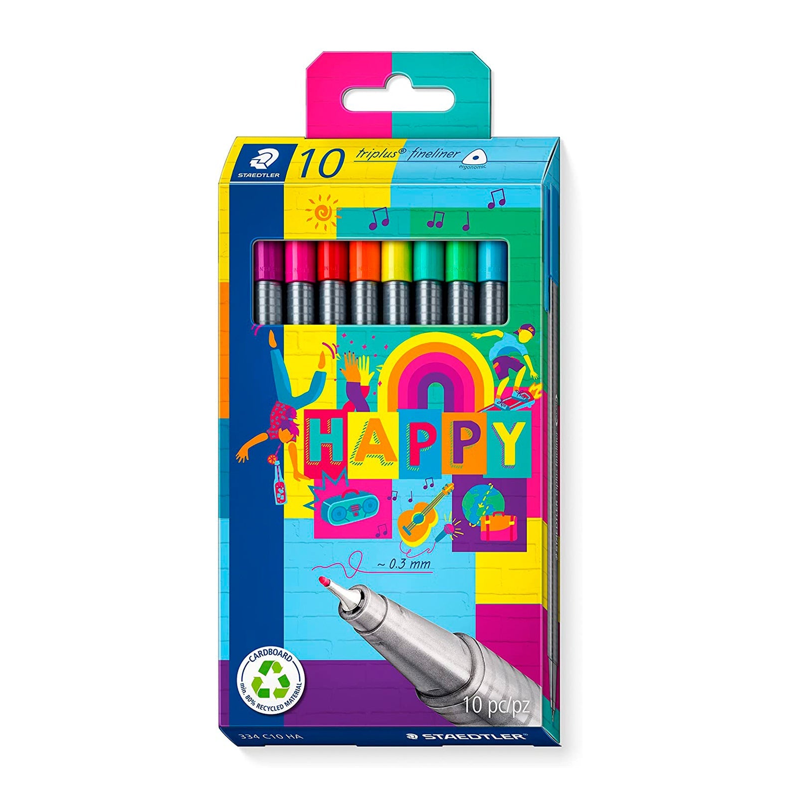 STAEDTLER Happy - Estuche de 10 Rotuladores Fineliner Triplus de Punta Fina