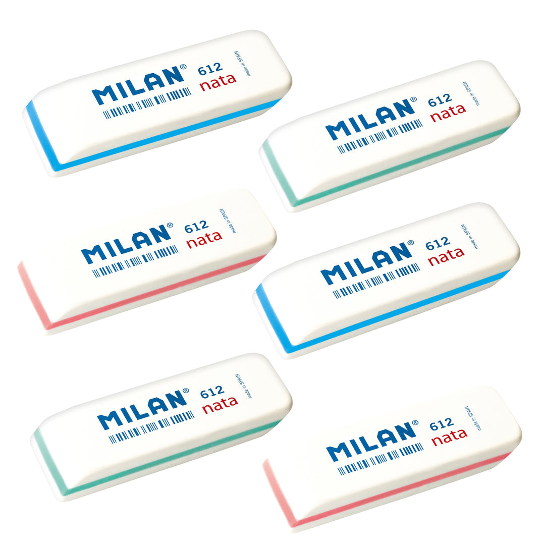 MILAN CPM612 - Set de 6 Gomas de Borrar Suaves y Versátiles Tipo Nata® 612 Biseladas