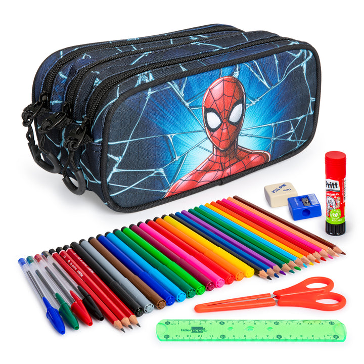 ColePack EcoTrick - Estuche Triple de 3 Cremalleras con Material Escolar. Spiderman Maximum