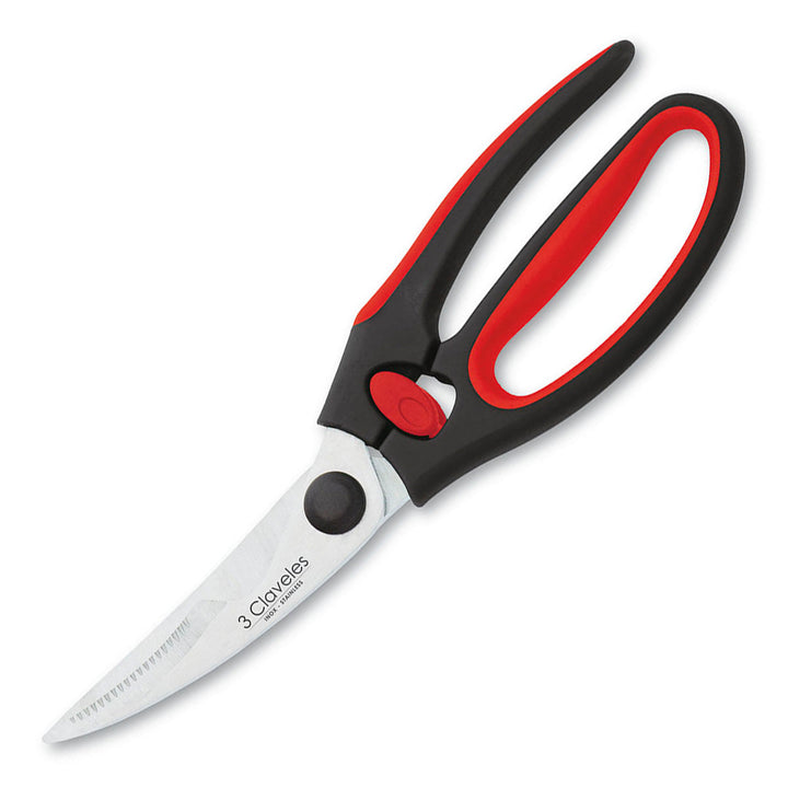 3 Claveles - Tijera Trincha Aves Dentada 9.5" 24 cm. Acero Inoxidable Mango Ergonómico