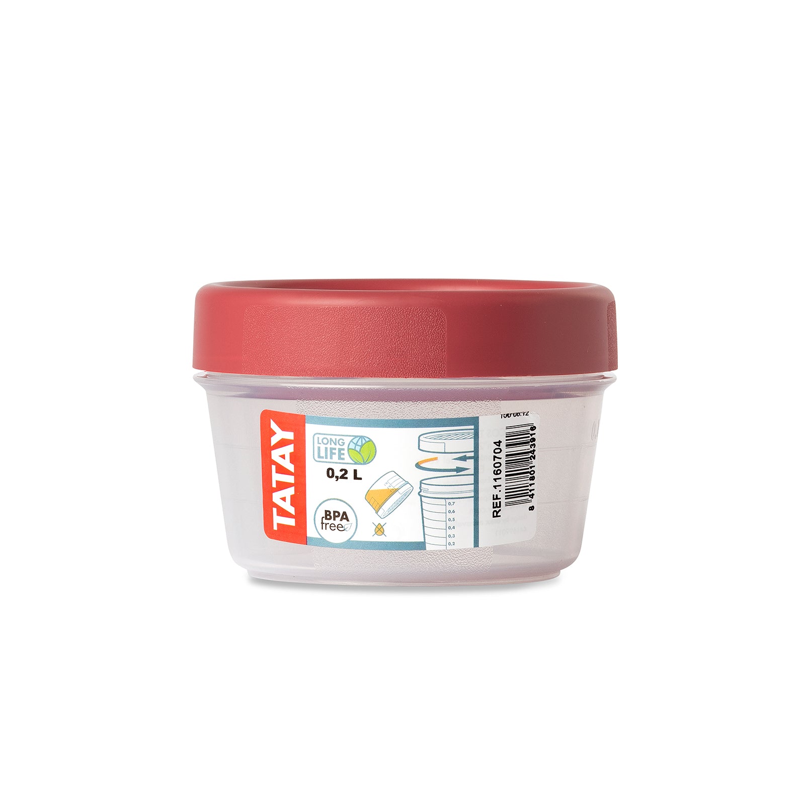 TATAY Twist - Recipiente Redondo de 0.2L con Cierre Hermético a Rosca. Rojo Arandano
