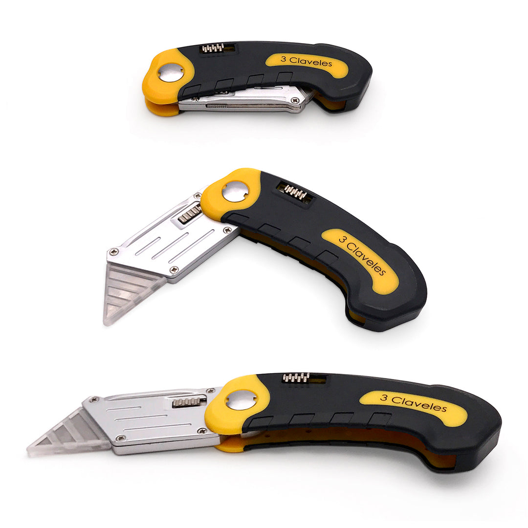 3 Claveles - Cutter Navaja Profesional Plegable Alto Rendimiento. Cuchilla Trapezoidal 19 mm
