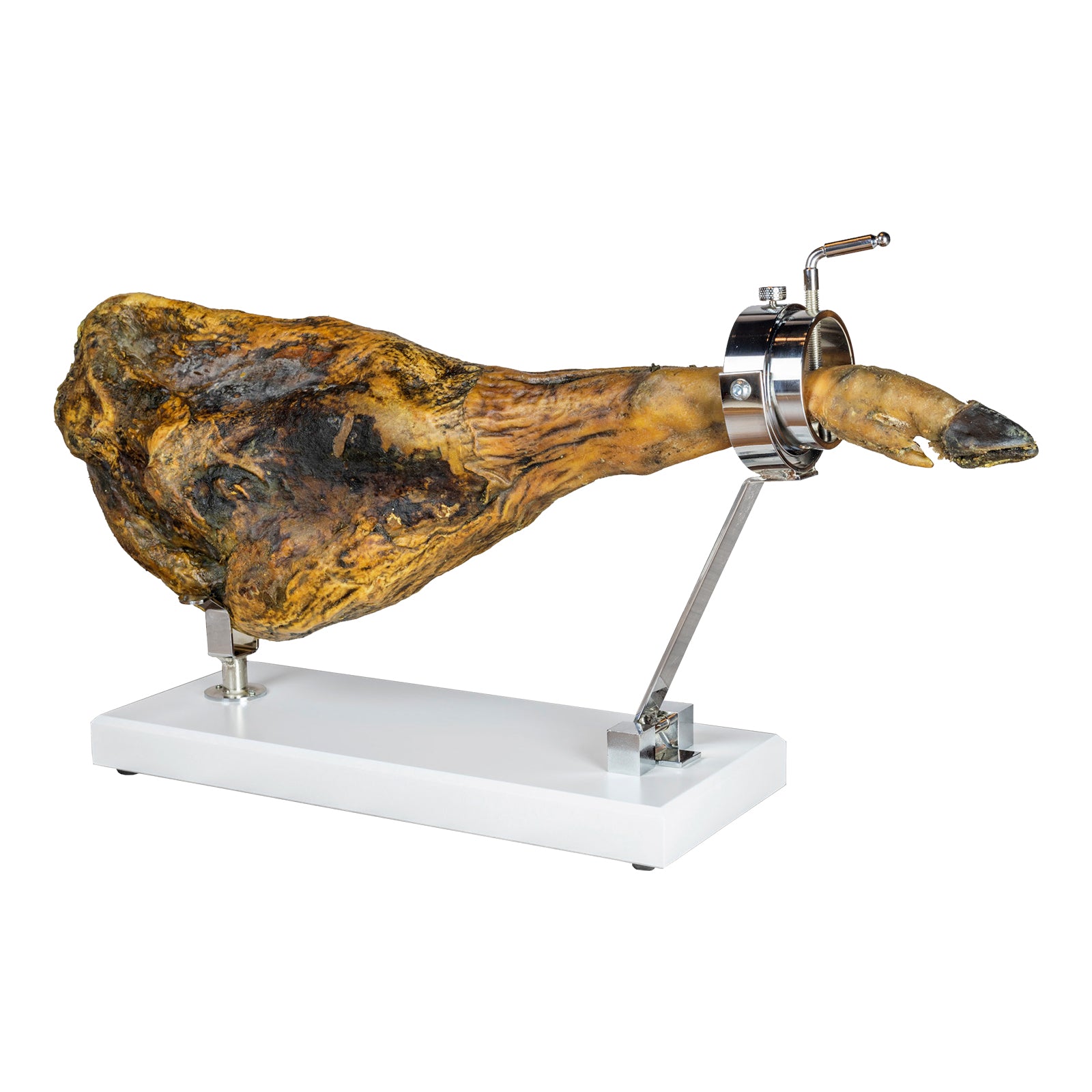 BELLO Denali -Soporte Jamonero Plegable en DM y Acero Inoxidable Cabezal Giratorio. Blanco