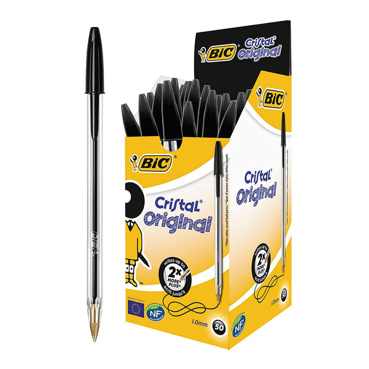 BIC - Caja de 50 Bolígrafos Cristal Original Medium de Tinta de Aceite. Negro