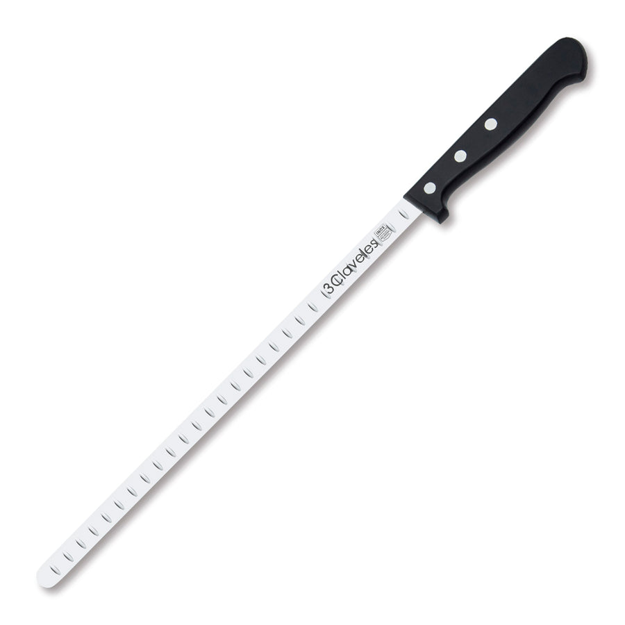 3 Claveles POM - Cuchillo Jamonero Alveolado Profesional Estrecho 29 cm Acero Inoxidable