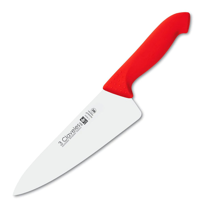 3 Claveles Proflex - Cuchillo Profesional Cocinero Ancho 20 cm Microban. Rojo