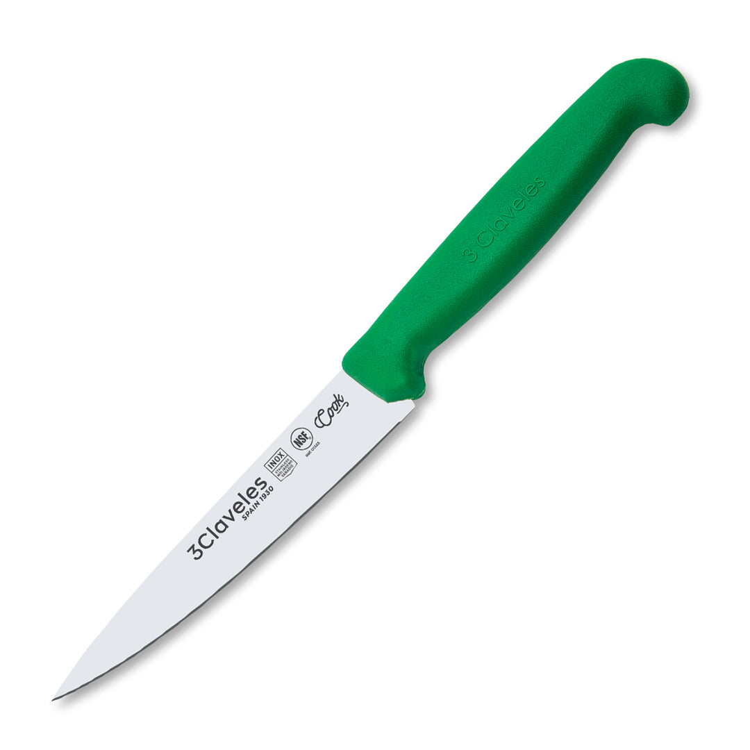3 Claveles COOK - Cuchillo Cocinero Profesional de 12 cm. Mango Ergonómico NSF. Verde