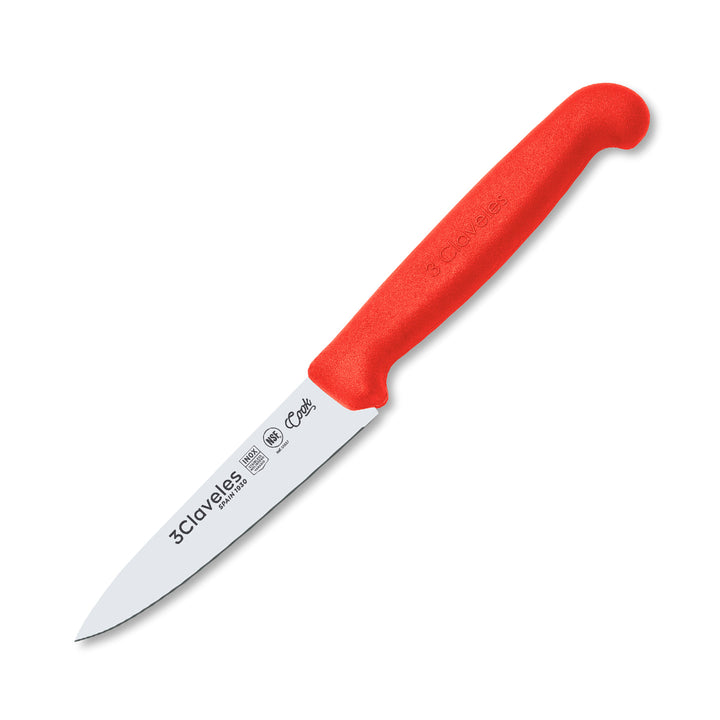 3 Claveles COOK - Cuchillo Cocinero Profesional de 10 cm. Mango Ergonómico NSF. Rojo