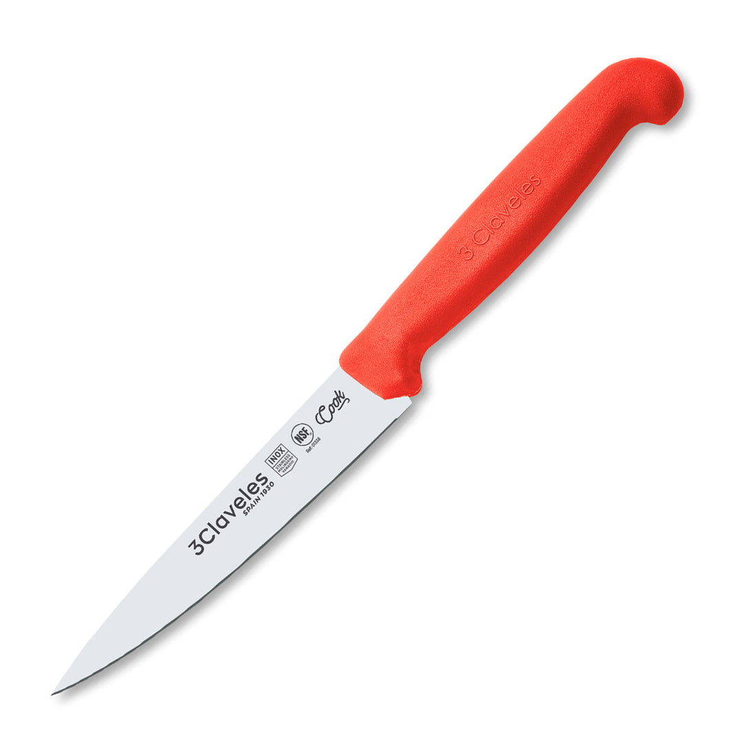 3 Claveles COOK - Cuchillo Cocinero Profesional de 12 cm. Mango Ergonómico NSF. Rojo
