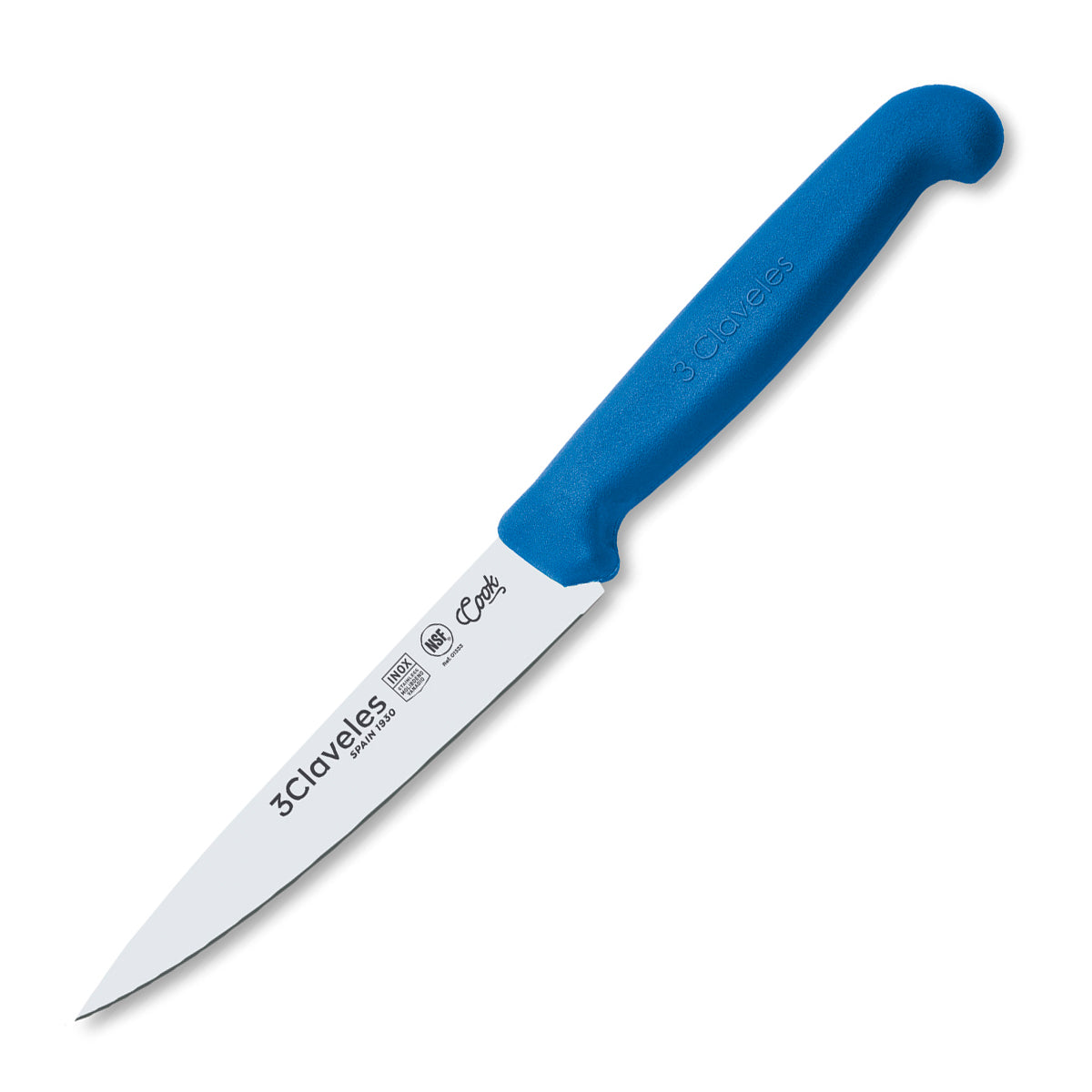 3 Claveles COOK - Cuchillo Cocinero Profesional de 12 cm. Mango Ergonómico NSF. Azul
