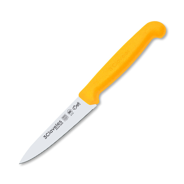 3 Claveles COOK - Cuchillo Cocinero Profesional de 10 cm. Mango Ergonómico NSF. Amarillo