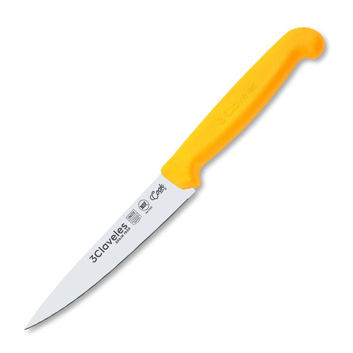 3 Claveles COOK - Cuchillo Cocinero Profesional de 12 cm. Mango Ergonómico NSF. Amarillo