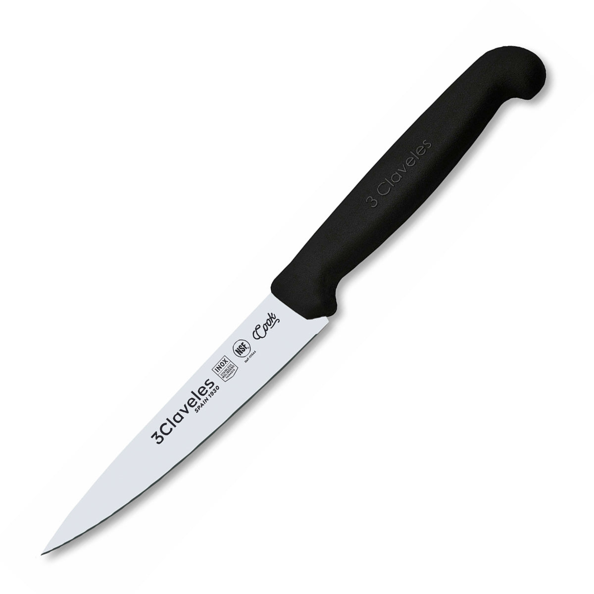 3 Claveles COOK - Cuchillo Cocinero Profesional de 12 cm. Mango Ergonómico NSF. Negro