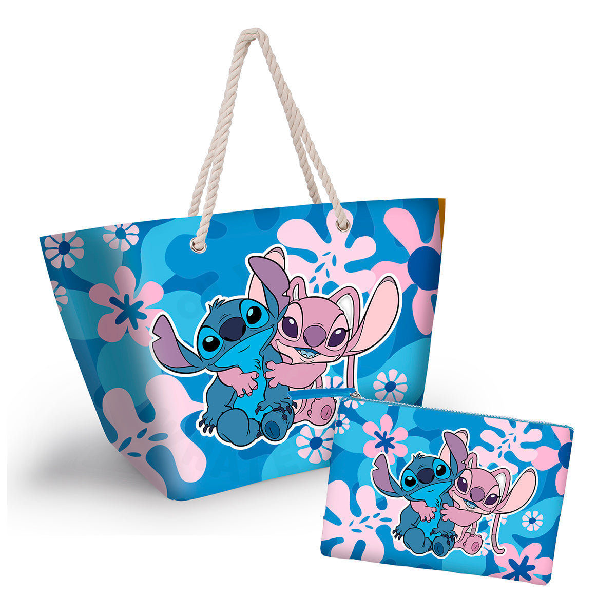 KARACTERMANIA - Bolsa de Playa con Asas y Cierre de Cremallera. Lilo y Stitch Hug