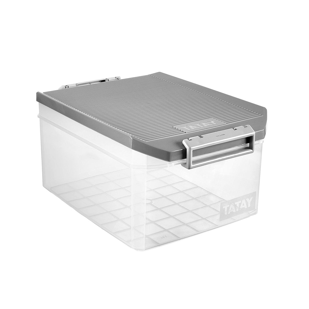 TATAY - Caja de Ordenación Multiusos de 14L con Cierre Hermético y Asas de ABS. Gris
