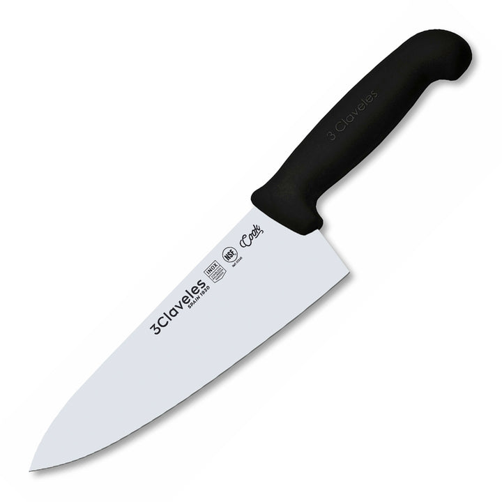 3 Claveles COOK - Cuchillo Cocinero Profesional de 20 cm. Mango Ergonómico NSF. Negro